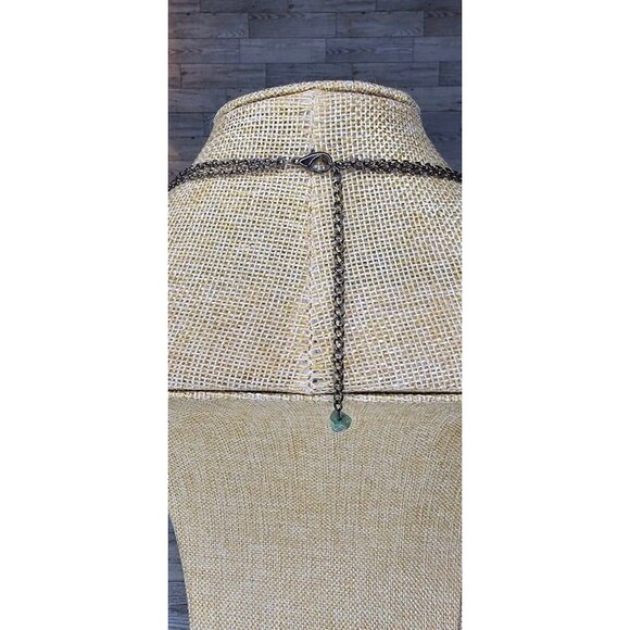 Natural Jadeite Layered Necklace Gun Metal Chain Large Square Pendant 14 1/2"L - Picture 3 of 3